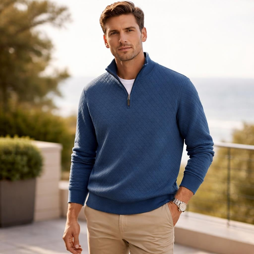 Light Blue Men's Sweater with Quarter Zip