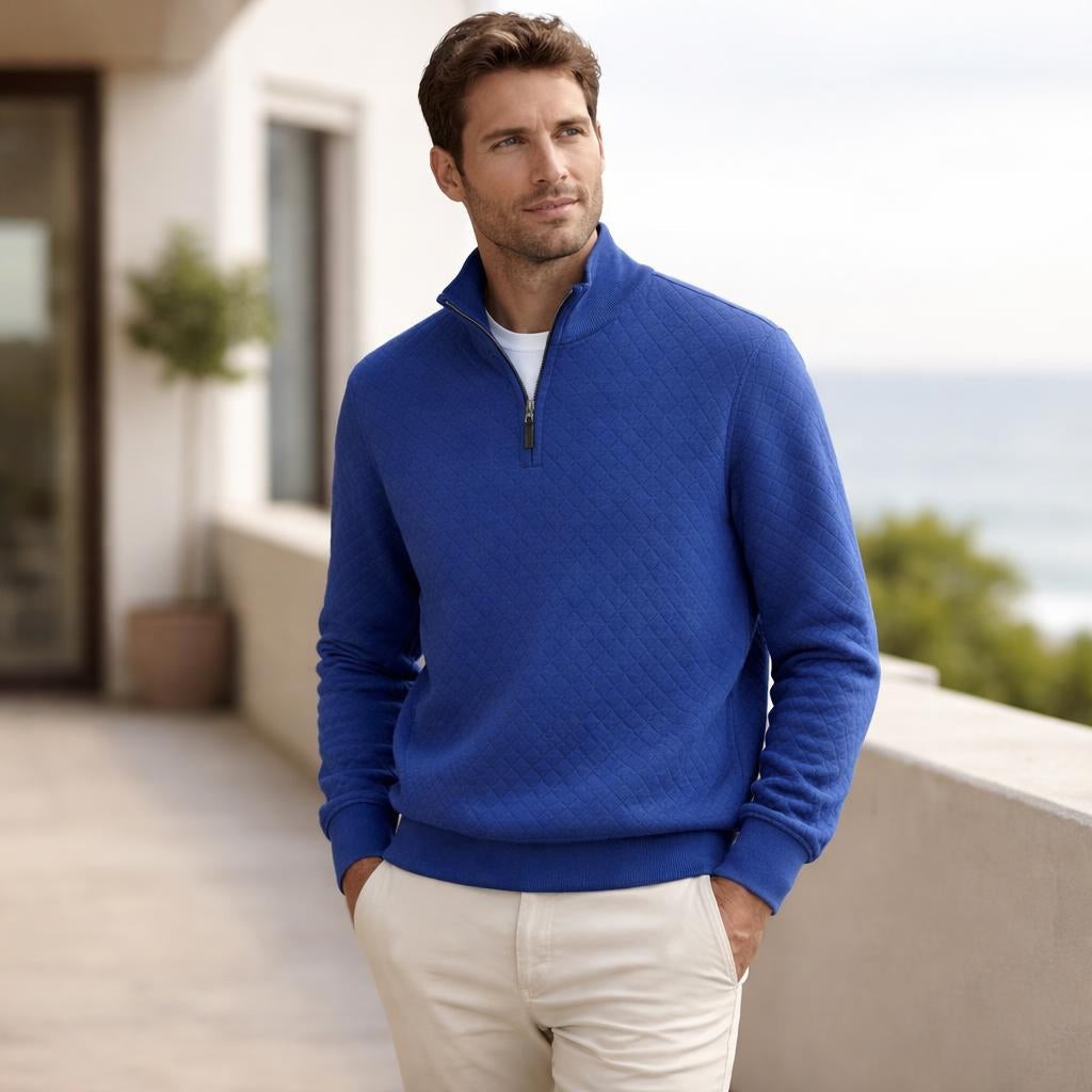 Light Blue Men's Sweater with Quarter Zip