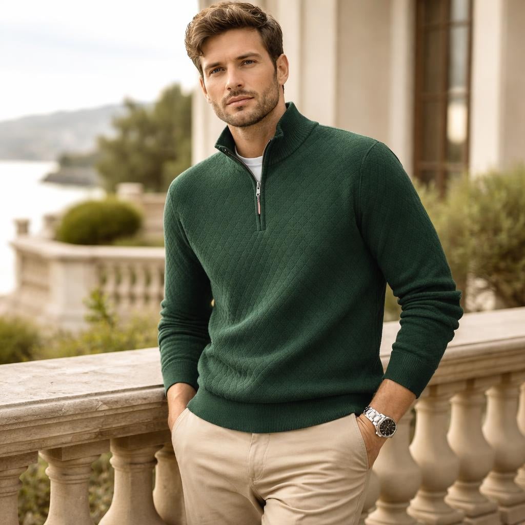 Green Men's Sweater with Quarter Zip