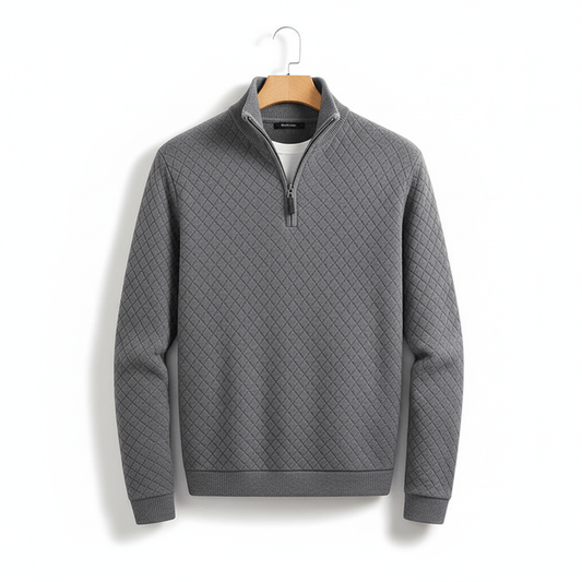 Gray Men's Sweater with Quarter Zip