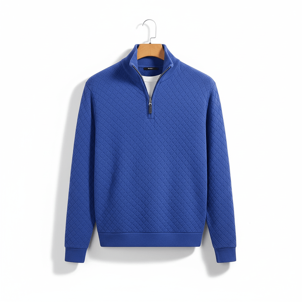 Light Blue Men's Sweater with Quarter Zip