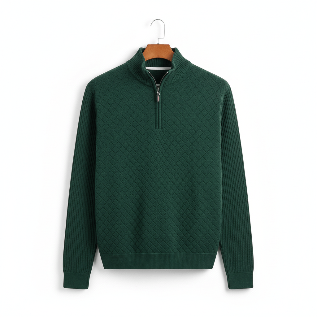 Green Men's Sweater with Quarter Zip