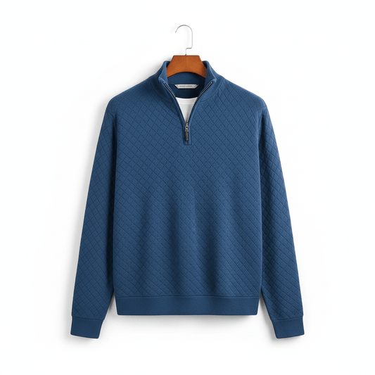 Navy Blue Men's Sweater with Quarter Zip