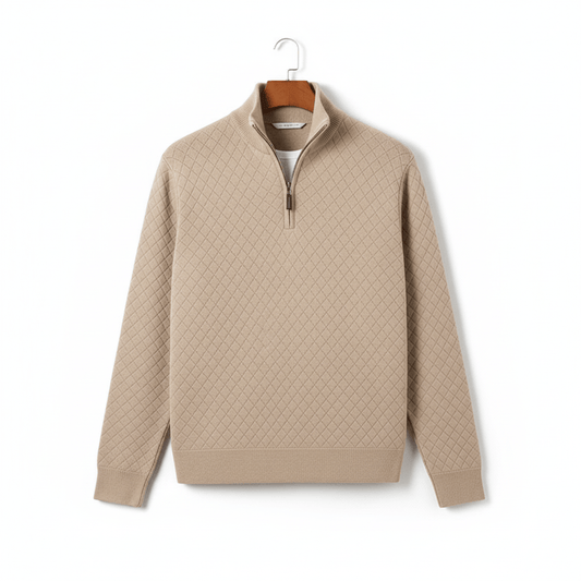 Beige Men's Sweater with Quarter Zip